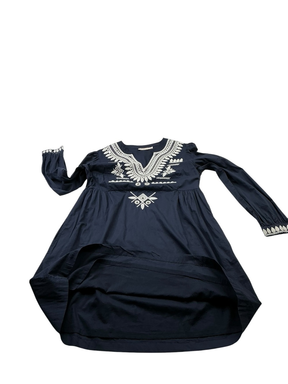 Tory Burch Keegan Embroidered Cotton Dress Navy Boho Size 10 - Picture 8 of 16